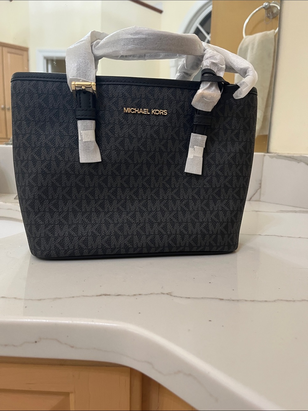 Michael Kors Black Signature Logo Briefcase with Gold Hardware